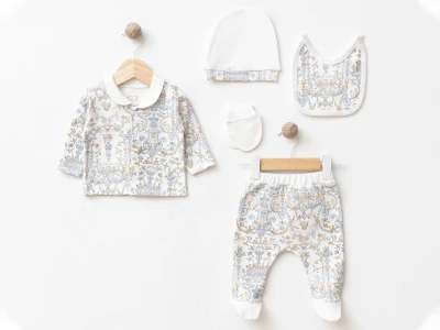Kuş Desenli Erkek Bebe Hastane Çıkışı 5'li Set 