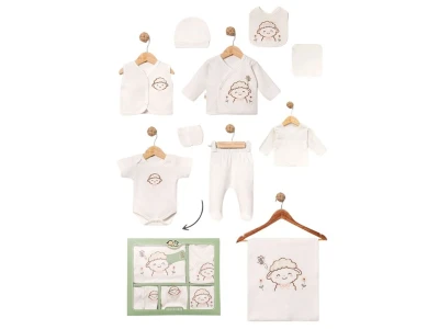 Toptan BABY ZUHU Kuzu Detay 10'lu Hastane Çıkışı Kız Bebek Zıbın Set PUDRA - Beniz Bebe