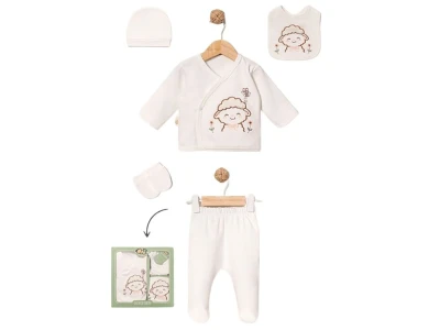 Toptan BABY ZUHU Kuzu Detay 5'li Hastane Çıkışı Kız Bebek Zıbın Set - Toptan Çocuk Giyim Beniz Kids