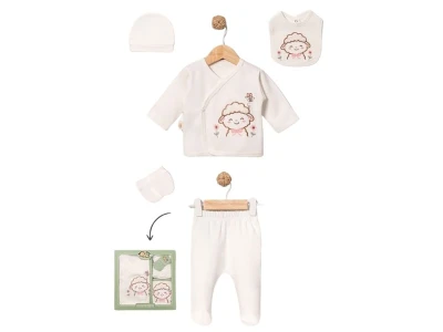 Toptan BABY ZUHU Kuzu Detay 5'li Hastane Çıkışı Kız Bebek Zıbın Set Pink - Beniz Bebe
