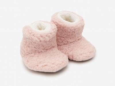 Toptan MİNİSSA Kuzu Yünlü Welsoft Peluş Düz Unisex Panduf Pink - Beniz Bebe