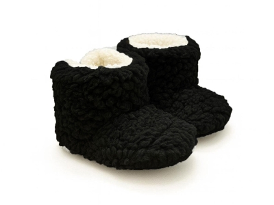 Toptan MİNİSSA Kuzu Yünlü Welsoft Peluş Düz Unisex Panduf Black - Beniz Bebe