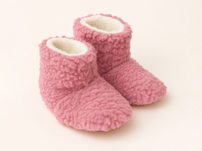 Toptan MİNİSSA Kuzu Yünlü Welsoft Peluş Düz Unisex Panduf Rose - Beniz Bebe