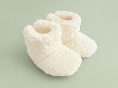 Toptan MİNİSSA Kuzu Yünlü Welsoft Peluş Düz Unisex Panduf White - Beniz Bebe
