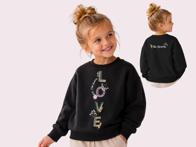 Toptan ROYA KİDS Love Baskılı 3 İp Şardonlu Kız Sweat - Toptan Çocuk Giyim Beniz Kids