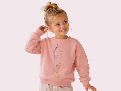 Toptan ROYA KİDS Love Baskılı 3 İp Şardonlu Kız Sweat Розовый - Beniz Bebe