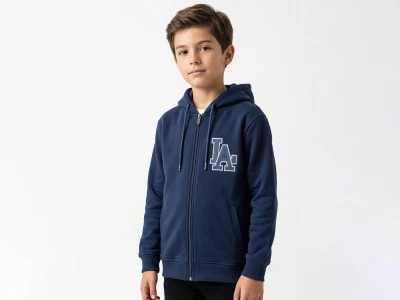 Toptan TANEM KİDS La Baskılı Cepli Kapşonlu 3 İp Şardonlu Erkek Hırka  - Toptan Çocuk Giyim Beniz Kids