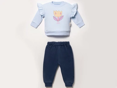 Toptan VOVİDO Lale Baskılı Kız Bebe Takım MAVİ - Beniz Bebe