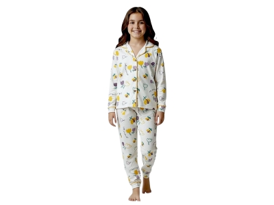 Lale Desenli Yakalı Kız Pijama Takım