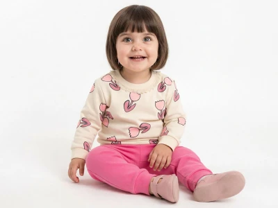 Toptan KARACON Lale Desenli Kız Takım  - Toptan Çocuk Giyim Beniz Kids