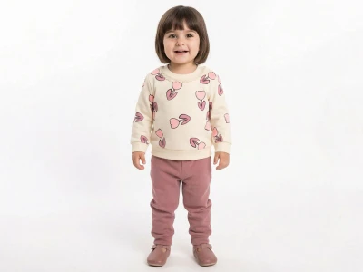 Toptan KARACON Lale Desenli Kız Takım  GÜLKURUSU - Beniz Bebe