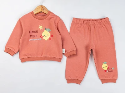 Toptan COMİX Lemon Baskılı Kız Bebek Takım GÜLKURUSU - Beniz Bebe