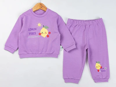 Toptan COMİX Lemon Baskılı Kız Bebek Takım LİLA - Beniz Bebe