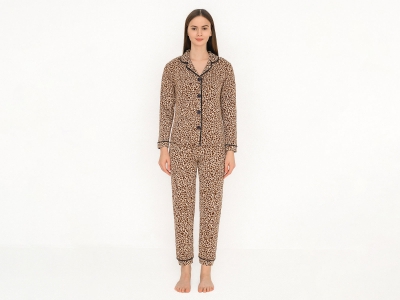 Leopar  Desenli Anne ve Kız Pijama Kombini