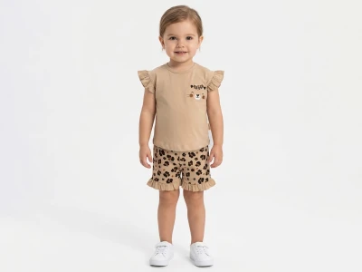 Leopar Desenli Kız Bebe Takım