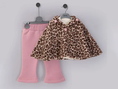 Toptan BEYAZ BEBEK Leopar Desenli Kız Bebek Takım PEMBE - Beniz Bebe