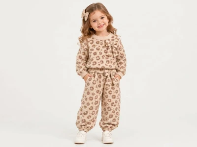 Toptan TOLGA KİDS Leopar Desenli Kız Çocuk Takım - Toptan Çocuk Giyim Beniz Kids