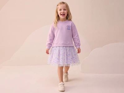 Toptan BUPPER Lets Baskılı 3 İp Elbise LİLA - Beniz Bebe