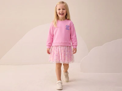 Toptan BUPPER Lets Baskılı 3 İp Elbise PEMBE - Beniz Bebe