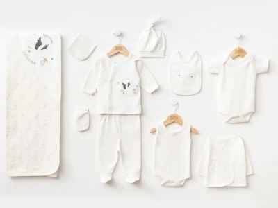 Toptan ZIPIR Leylek Nakışlı Kız Bebe 10lu Hastane Çıkış Set - Toptan Çocuk Giyim Beniz Kids
