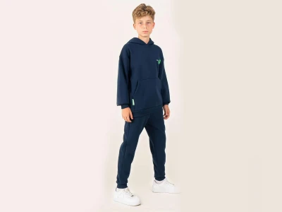 Toptan RUHAT KİDS Life Baskılı Kapşonlu Şardonlu 3 İp Erkek Takım - Toptan Çocuk Giyim Beniz Kids