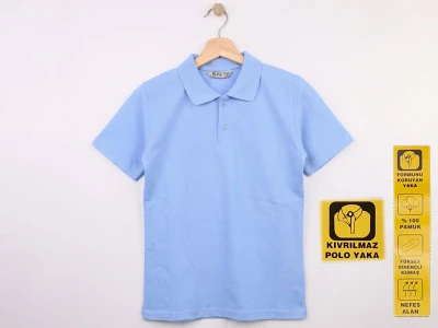 Toptan NZY Lise Boy Mavi Renk Kıvrılmaz Yaka Okul Polo Yaka Lakos Tişört - Toptan Çocuk Giyim Beniz Kids