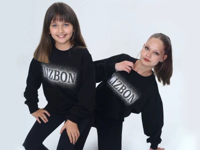 Toptan VIZVIZ Lizbon Baskılı 2 İp Kız Sweat  SİYAH - Beniz Bebe
