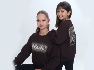 Toptan VIZVIZ Lizbon Baskılı 2 İp Kız Sweat  KOYUKAHVE - Beniz Bebe