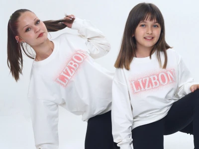 Toptan VIZVIZ Lizbon Baskılı 2 İp Kız Sweat  BEYAZ - Beniz Bebe