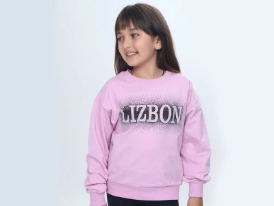 Toptan VIZVIZ Lizbon Baskılı 2 İp Kız Sweat  - Toptan Çocuk Giyim Beniz Kids