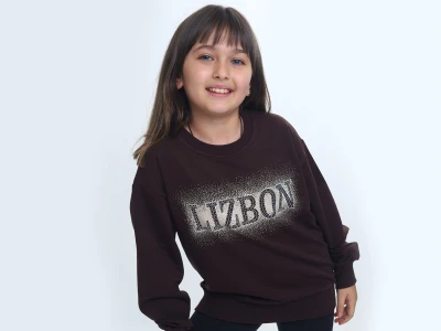 Toptan VIZVIZ Lizbon Baskılı 2 İp Kız Sweat  KOYUKAHVE - Beniz Bebe