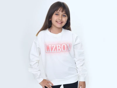 Toptan VIZVIZ Lizbon Baskılı 2 İp Kız Sweat  BEYAZ - Beniz Bebe