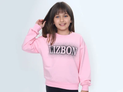 Toptan VIZVIZ Lizbon Baskılı 2 İp Kız Sweat  AÇIKPEMBE - Beniz Bebe