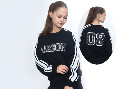 Toptan VIZVIZ Lizbon Baskılı 2 İp Kız Sweat SİYAH - Beniz Bebe