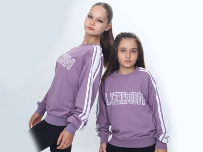 Toptan VIZVIZ Lizbon Baskılı 2 İp Kız Sweat LİLA - Beniz Bebe
