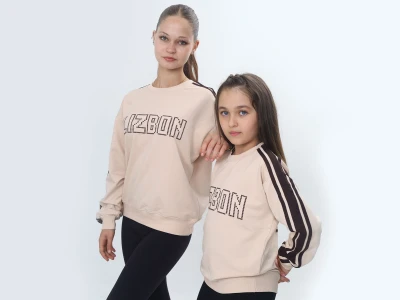 Toptan VIZVIZ Lizbon Baskılı 2 İp Kız Sweat BEJ - Beniz Bebe