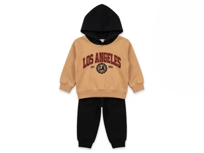 Toptan BICIR KİDS Los Angels Baskılı 3 İp Şardonlu ErKek Çocuk Takım CAMEL - Beniz Bebe