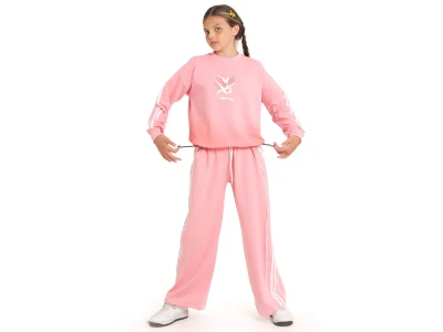 Toptan COOL KİDS Love Baskılı Bel Ayar Lastikli Kız Takım PEMBE - Beniz Bebe