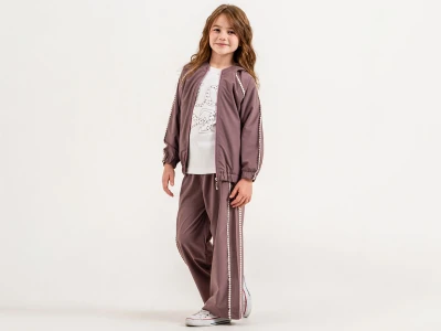 Toptan YAVRUCAK Love Baskılı Hırkalı Dantel İşleme Detaylı Kız Takım  - Toptan Çocuk Giyim Beniz Kids