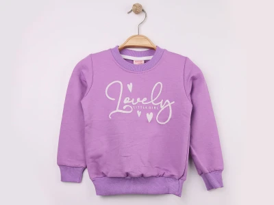 Toptan WENGE KİDS Love Baskılı Kız Sweat  LİLA - Beniz Bebe
