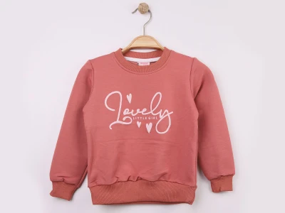 Toptan WENGE KİDS Love Baskılı Kız Sweat  GÜLKURUSU - Beniz Bebe