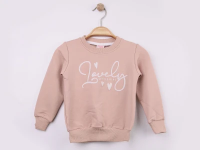 Toptan WENGE KİDS Love Baskılı Kız Sweat  BEJ - Beniz Bebe
