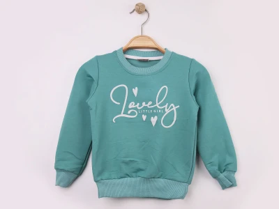 Toptan WENGE KİDS Love Baskılı Kız Sweat  SUYEŞİLİ - Beniz Bebe
