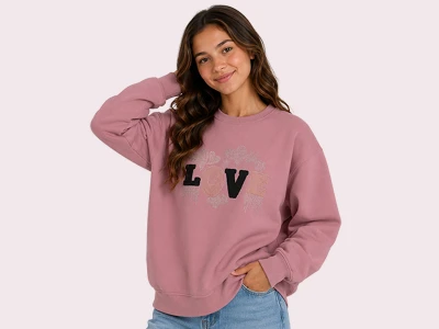 Toptan ROYA KİDS Love Baskılı Taş Detaylı 3 İp Şardonlu Kız Sweat  GÜLKURUSU - Beniz Bebe