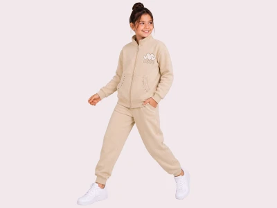 Toptan ROYA KİDS Love Baskılı Taş Detaylı Fermuarlı 3 İp Şardonlu Kız Takım  - Toptan Çocuk Giyim Beniz Kids