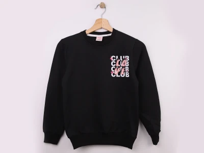Toptan WENGE KİDS Love Club Baskılı Erkek Sweat  Black - Beniz Bebe