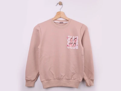 Toptan WENGE KİDS Love Club Baskılı Erkek Sweat  Beige - Beniz Bebe
