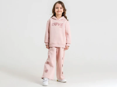 Toptan PAMPAL KİDS Love Nakışlı 3 İp Şardonlu Kız Takım  - Toptan Çocuk Giyim Beniz Kids