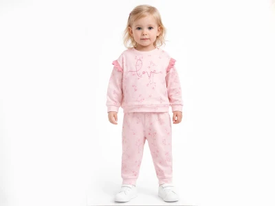 Toptan VOVİDO Love Nakışlı Kız Bebek Takım - Toptan Çocuk Giyim Beniz Kids