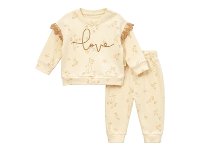 Toptan VOVİDO Love Nakışlı Kız Bebek Takım BEJ - Beniz Bebe